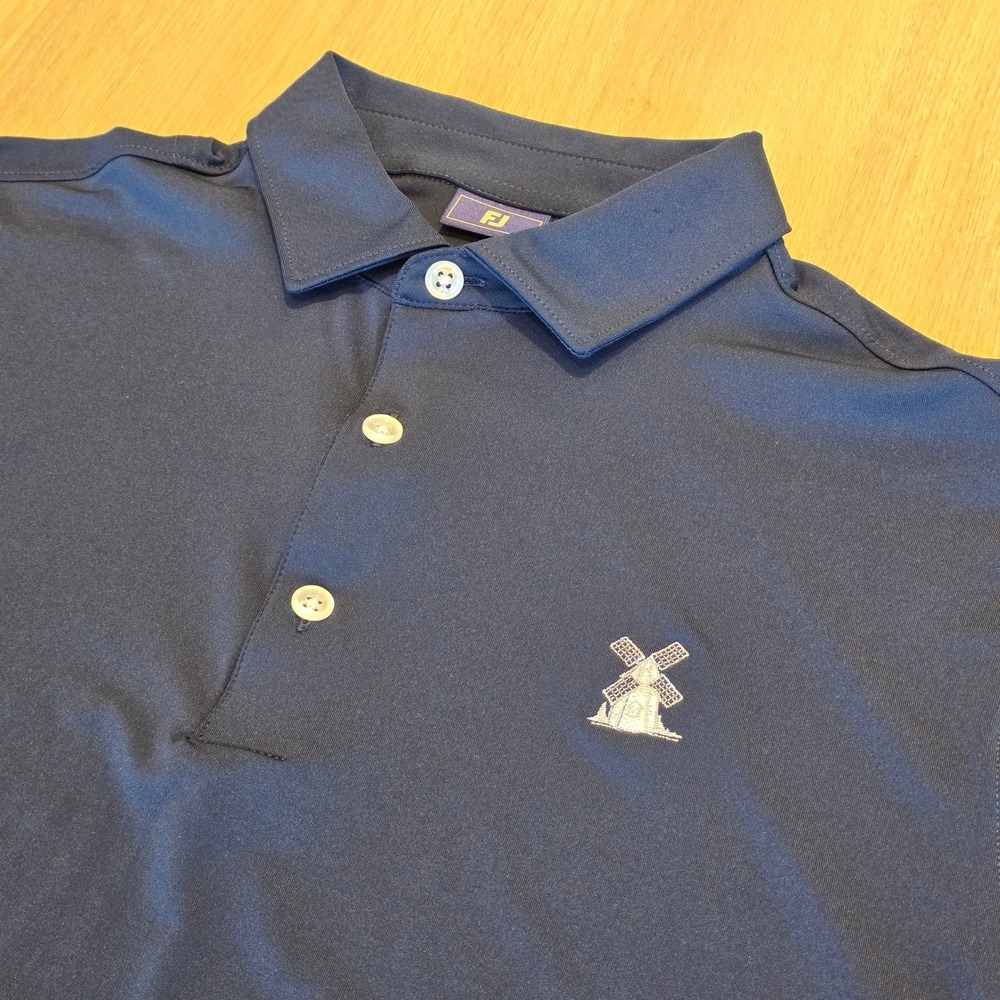 FootJoy‎ Mens Navy Blue National Golf Links Logo Performance Polo Shirt Sz Small